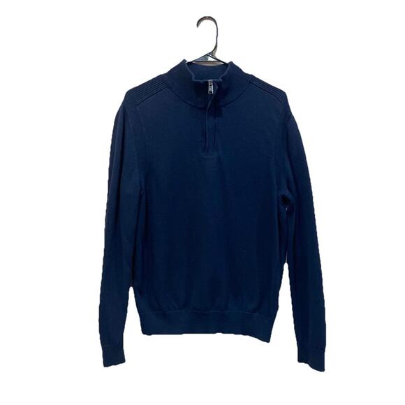 Hugo Boss Sweater 100% Wool grandpa Navy Blue Half Zip Sz M Classy Sophisticated - Picture 7 of 15
